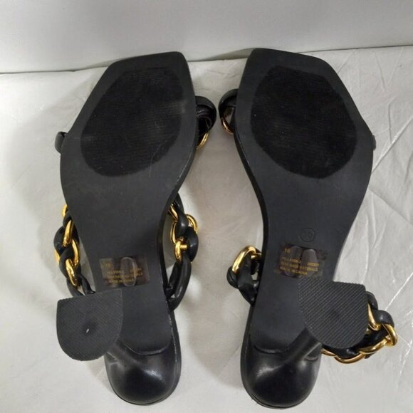 Cape Robbin Black & Gold Chain Strap High Heel Sandals Square Toe Women's 10 - Picture 6 of 6